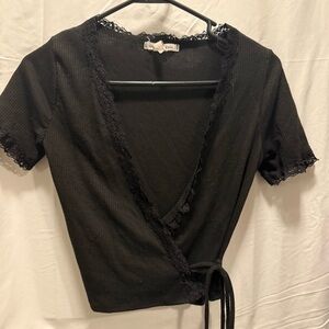 Caution To The Wind Black Lace Wrap Blouse